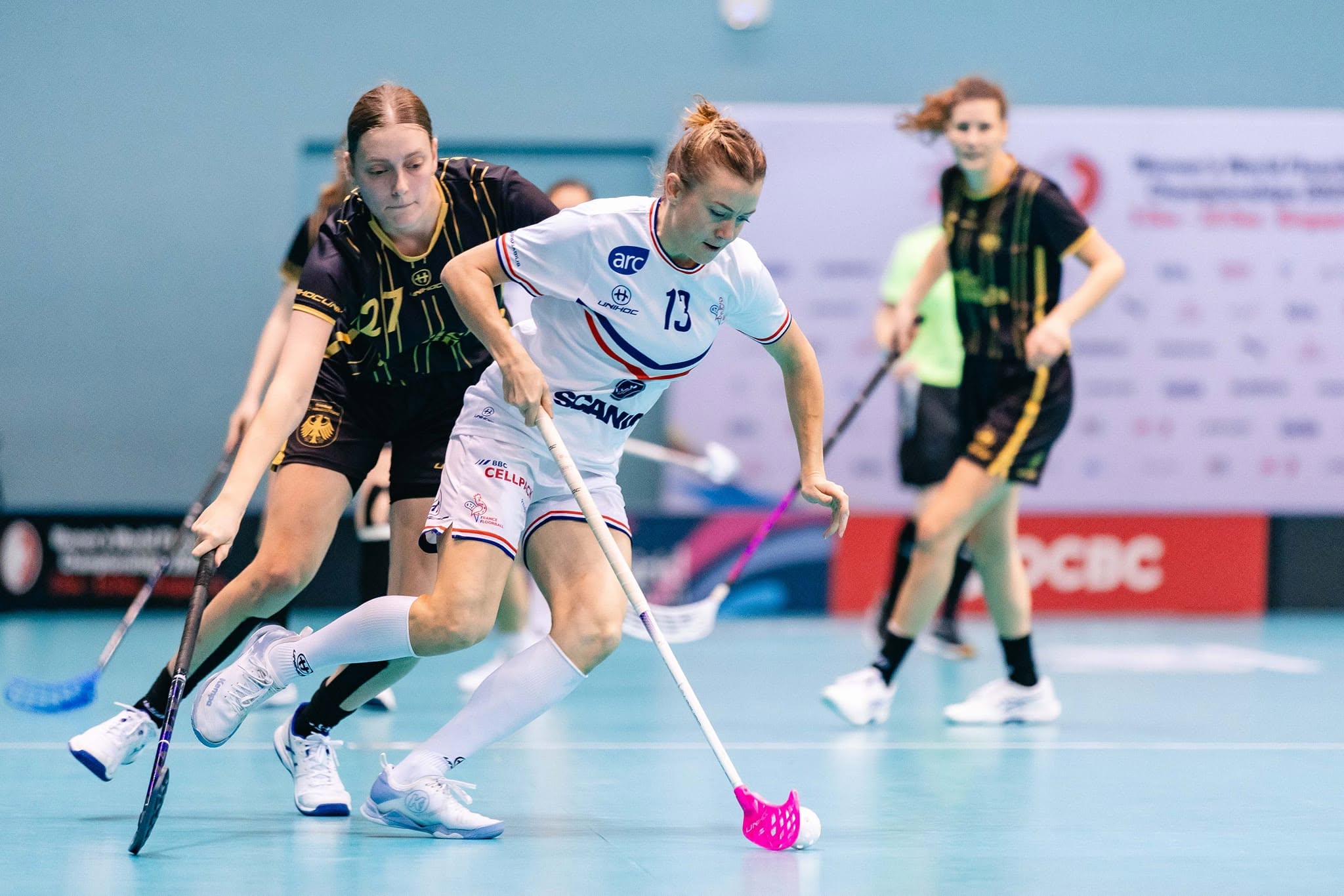 Joueuse de l'équipe de France en action au WFC 2023